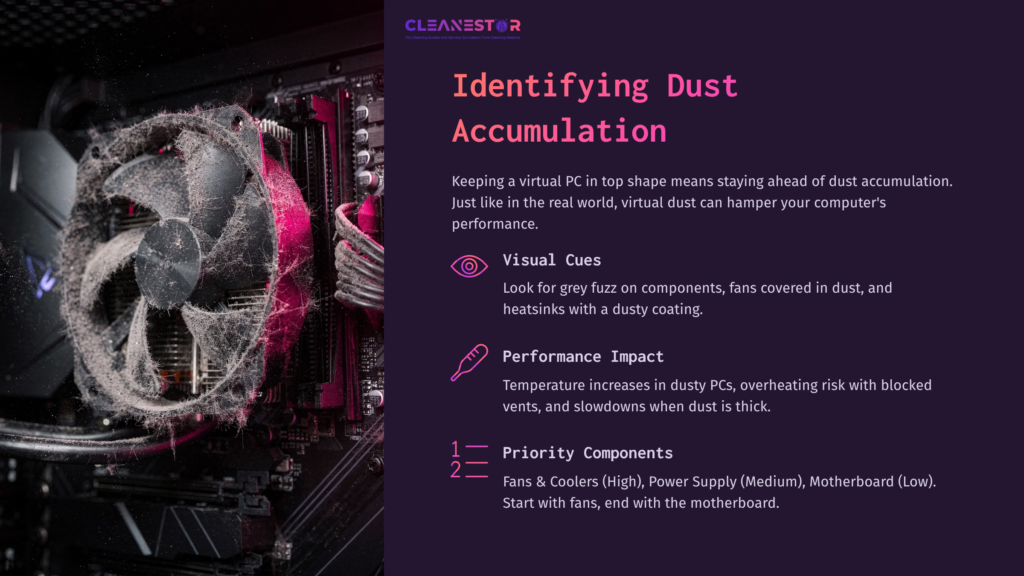 Dust-Covered Pc Components, Including Fans And A Motherboard, Highlighted With Pink Accents Against A Dark Background, Emphasizing Cleaning Tips.