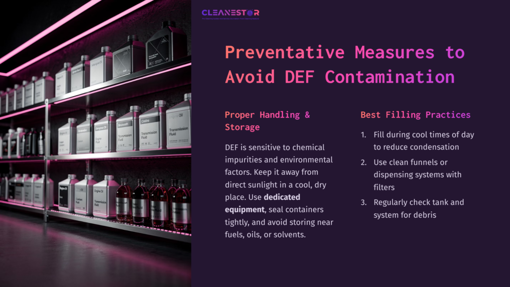 4 Preventative Measures To Avoid Def Contamination A Brightly Lit Shelf Displaying Labeled Containers And Bottles, Illustrating Proper Def Handling And Storage Practices.