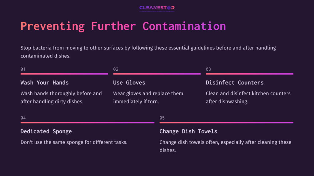 Guidelines For Preventing Contamination After Handling Raw Chicken, With Numbered Points, Bold Headings, And A Dark Purple Background.