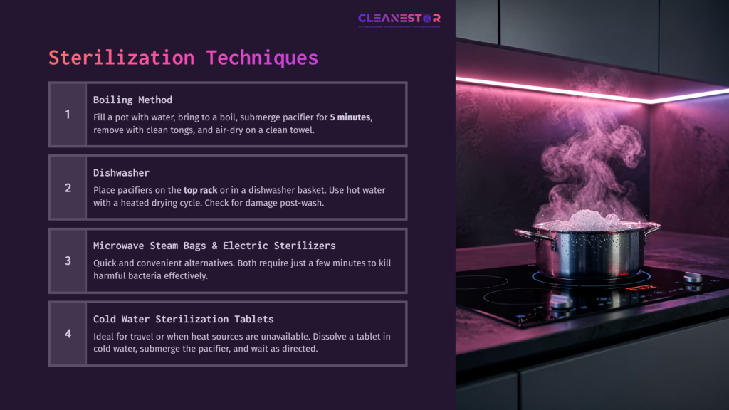 A Stainless Steel Pot On A Stovetop With Steam Rising, Surrounded By A Dark Kitchen Layout Featuring Pink Lighting.