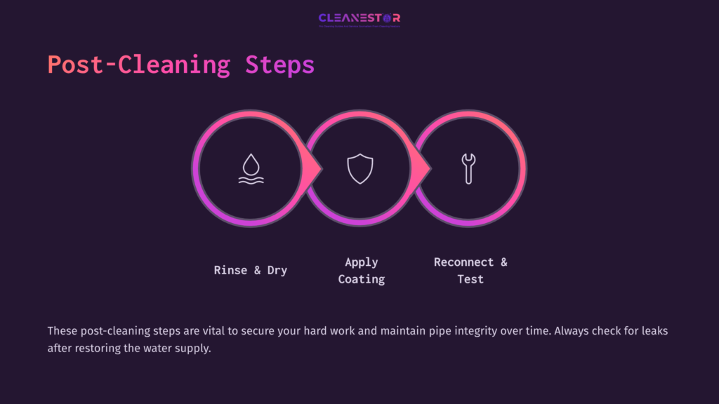 Three Circular Steps: Rinse And Dry (Water Droplet Icon), Apply Coating (Shield Icon), Reconnect And Test (Wrench Icon), On A Dark Background.