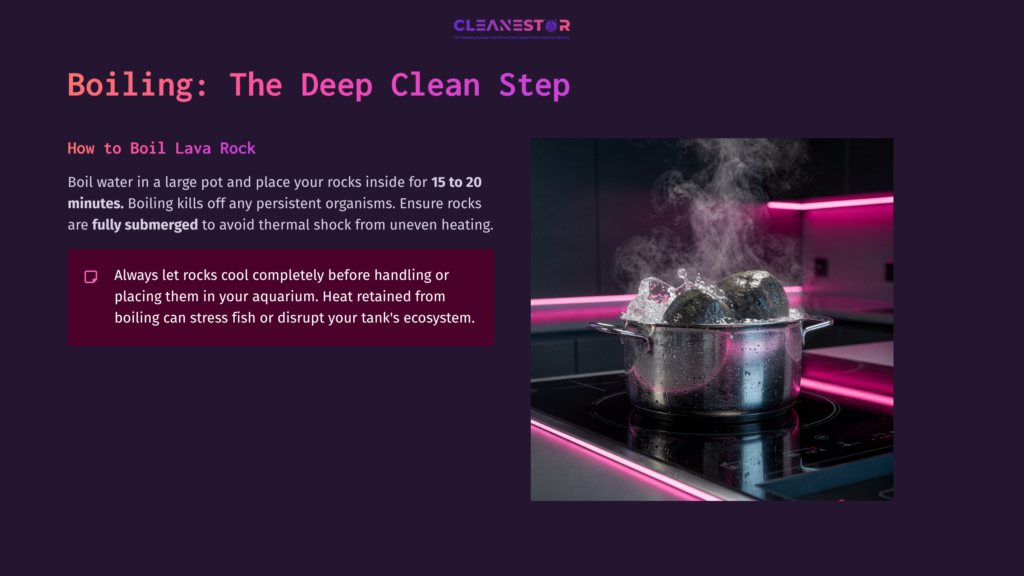 A Pot Of Boiling Lava Rock Sits On A Sleek Black Stove, Surrounded By Vibrant Pink Lighting, Illustrating The Cleaning Process.