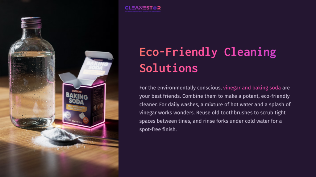 A Glass Bottle Containing Liquid Next To An Open Box Of Baking Soda And A Small Mound Of Powder, Set Against A Dark Purple Background.