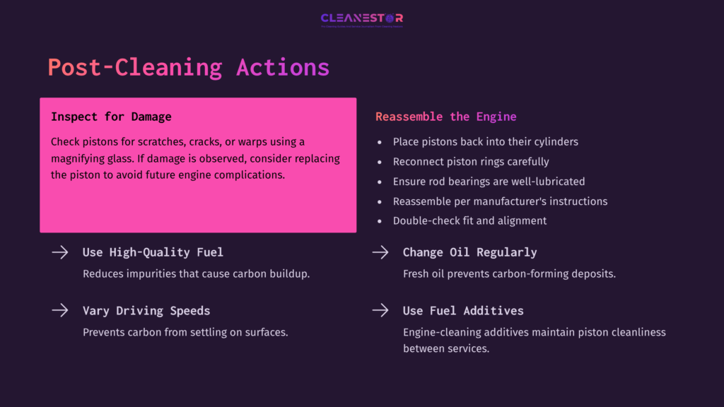 Bold Pink Box Highlights The Text &Quot;Inspect For Damage&Quot; With Instructions In White Text; Dark Background With Bullet Points Detailing Post-Cleaning Actions.