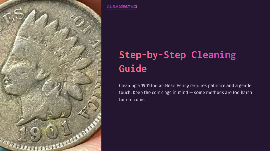 6 Step By Step Cleaning Guide 10 Close-Up Of A Worn 1901 Indian Head Penny, Showcasing Its Intricate Design And Aged Surface Against A Dark Background.