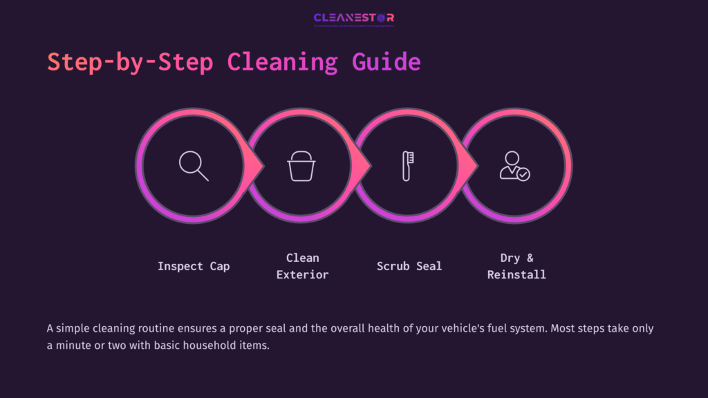 6 Step By Step Cleaning Guide 2 Four-Step Cleaning Guide: Inspect Cap, Clean Exterior, Scrub Seal, Dry And Reinstall; With Icons For Each Step And A Modern Design.