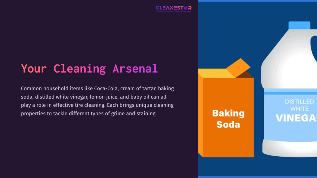 Graphic Showing A Box Labeled &Quot;Baking Soda&Quot; Alongside A Purple Section Titled &Quot;Your Cleaning Arsenal,&Quot; Highlighting Household Cleaning Products.