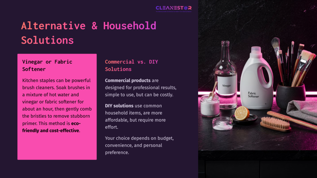 A Vibrant Layout Featuring A Vinegar Bottle And Fabric Softener Next To A White Steam Cleaner, With Pink Lighting Highlighting Their Colors.