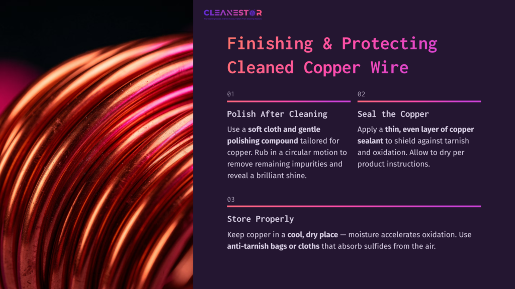 A Close-Up Of Shiny, Cleaned Copper Wire Coils With A Purple And Pink Background, Showcasing Tips For Polishing And Protecting Copper.