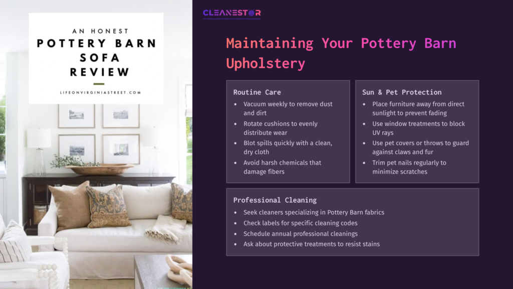 Light Beige Sofa With Decorative Pillows In A Cozy Living Room Setting, Alongside Cleaning Tips For Pottery Barn Upholstery.