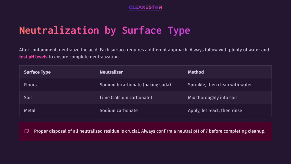 Graphic Displaying Neutralization Methods For Hydrochloric Acid: Lists Neutralizers (Baking Soda, Lime, Sodium Carbonate) With Instructions.