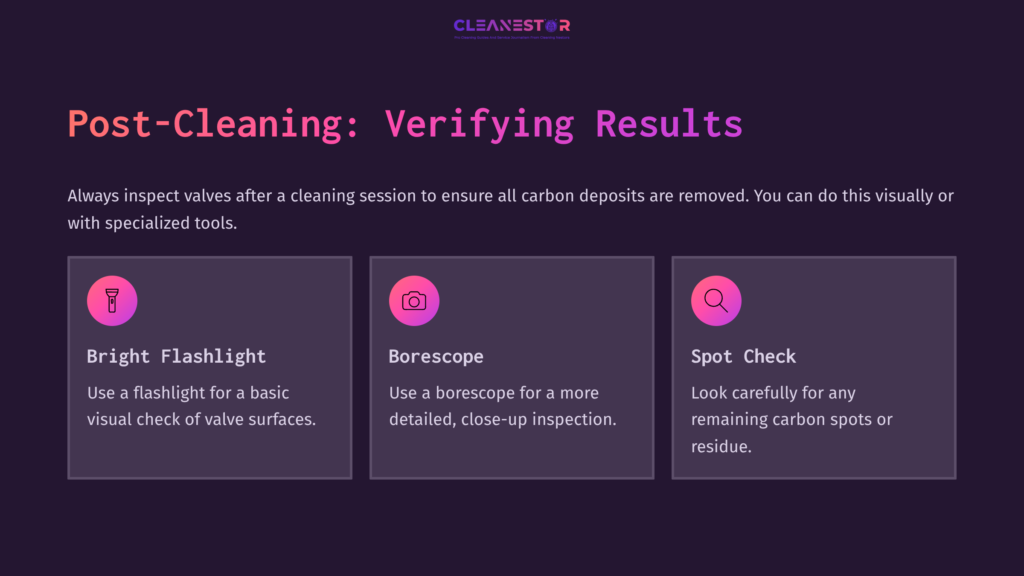 Three Sections On A Dark Background: A Bright Flashlight, A Borescope, And A Spot Check, Each With Icons And Pink Highlights, Offering Inspection Tips.