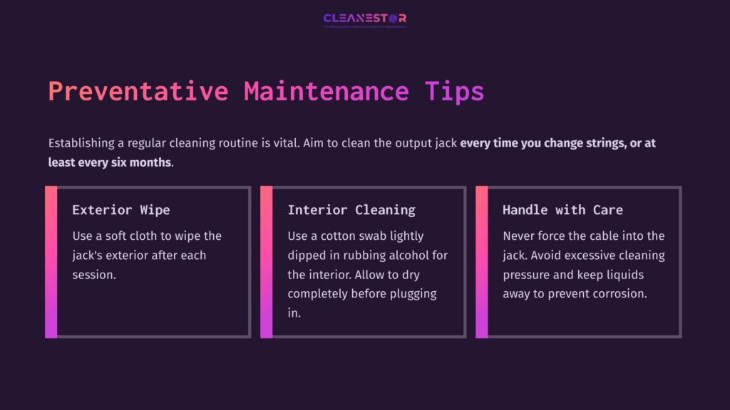 Three Tips For Guitar Maintenance On A Dark Background: 1. Wipe The Exterior With A Cloth. 2. Clean The Interior With A Cotton Swab. 3. Handle With Care To Prevent Corrosion.