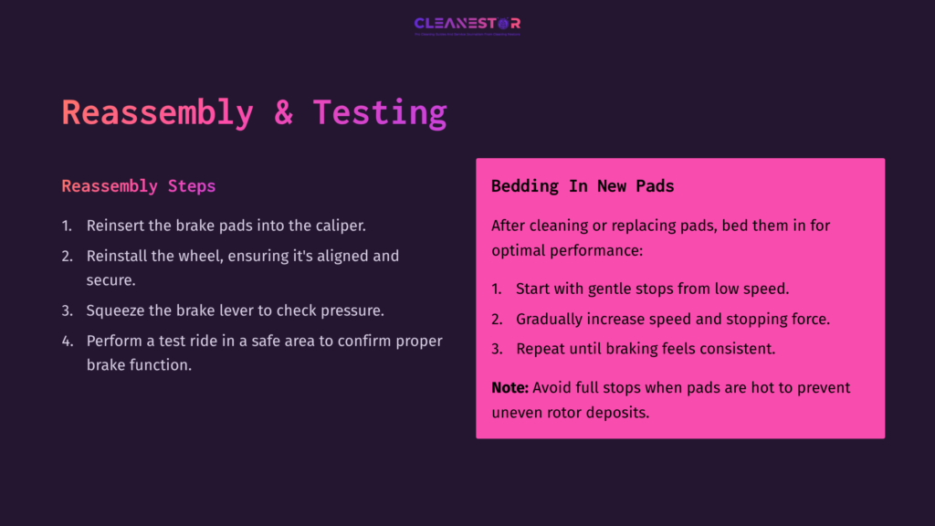 Step-By-Step Guide On Cleaning Mountain Bike Brake Pads, Featuring Bold Headings, Numbered Instructions, And A Dark Background.