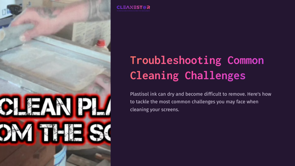 7 Troubleshooting Common Cleaning Challenges 2 A Person Applying A Cleaning Solution To A Screen With A Spatula, With A Focus On The Screen’s Surface And Cleaning Tools.
