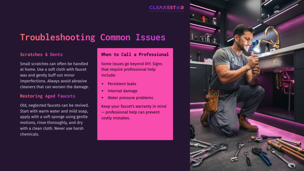 Technician Working On Plumbing Tools In A Well-Lit Space, Highlighting Troubleshooting Tips For Maintaining Faucets In A Visually Structured Layout.