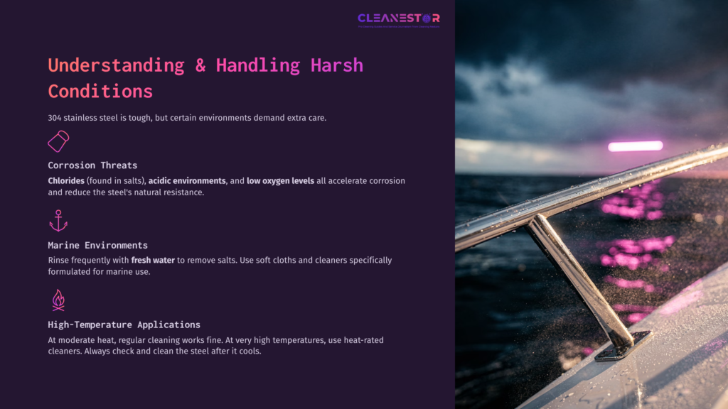 A Close-Up Of A Stainless Steel Boat Railing, Highlighting The Reflection Of Water, With A Dark, Inviting Background.