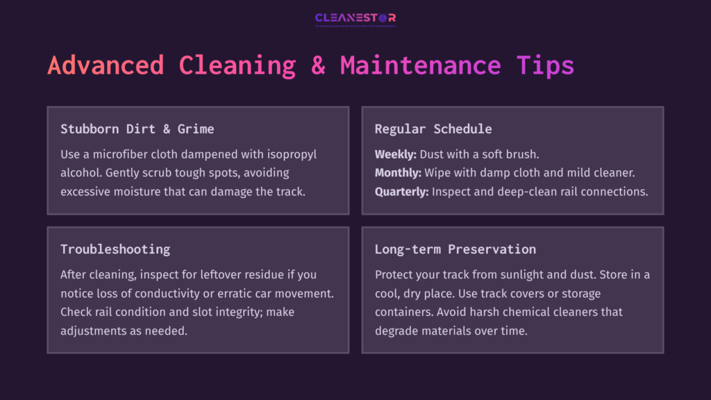 8 Advanced Cleaning And Maintenance Tips Tips For Cleaning And Maintaining Slot Car Tracks, Featuring Sections On Dirt Removal, Scheduling, Troubleshooting, And Preservation.