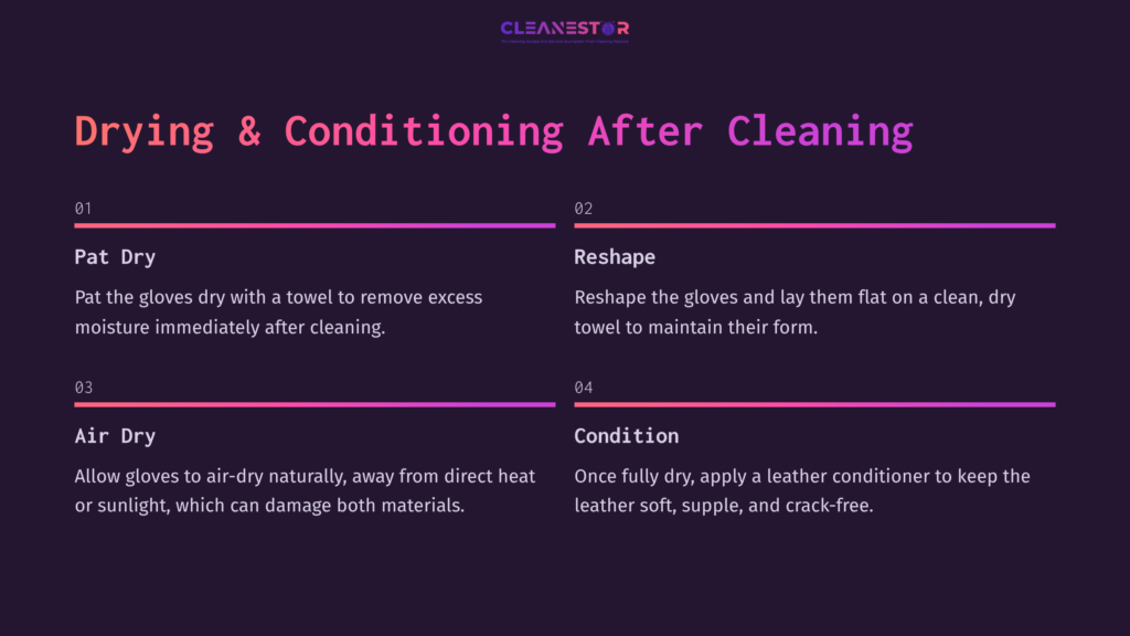 Step-By-Step Cleaning Guide For Leather Gloves With Cashmere Lining, Featuring Bold Headings And Instructions On A Dark Background.