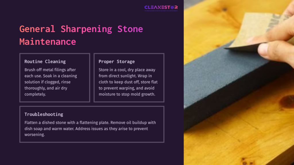A Person Holding A Sharpening Stone, Carefully Sanding Its Surface With A Rectangular Wood Block, On A Dark Background.