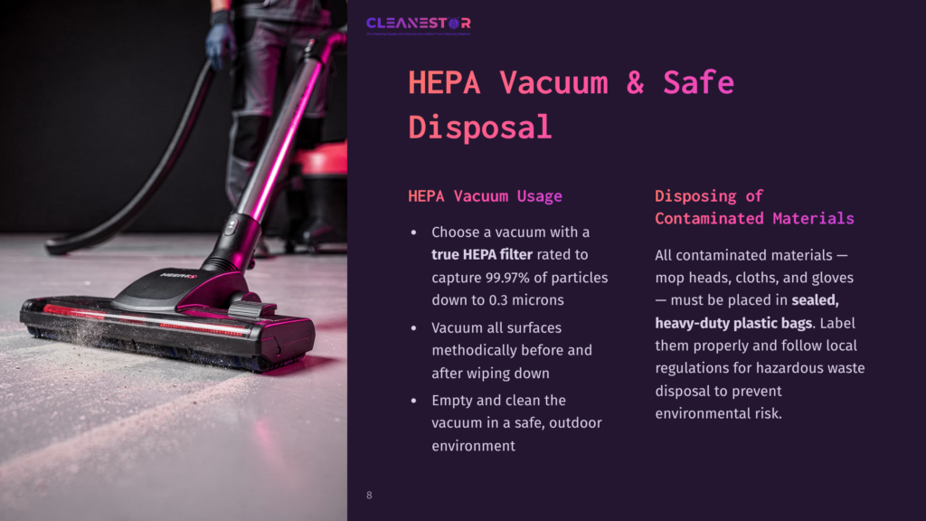 A Vacuum Cleaner With A Hepa Filter And An Extension Hose Sits On A Purple Background, Illustrating Safe Disposal Practices For Lead Dust.
