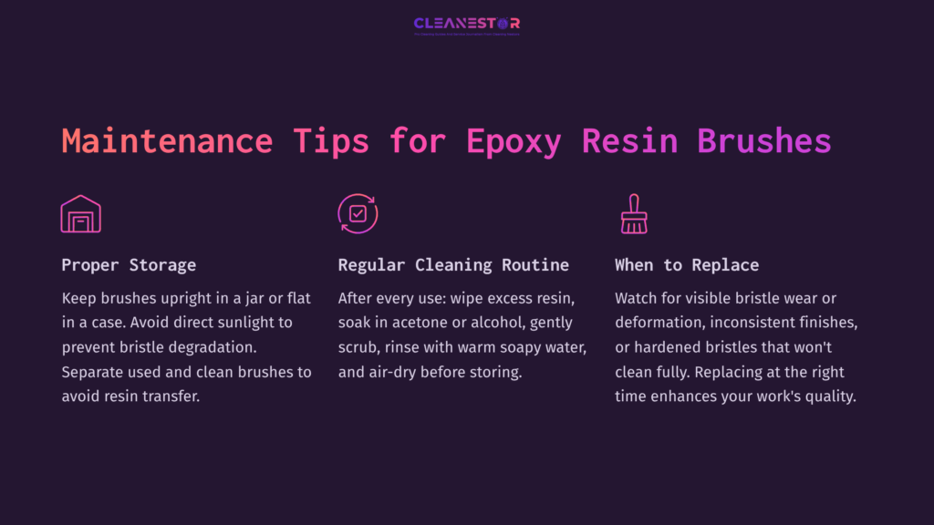 8 Maintenance Tips For Epoxy Resin Brushes Tips For Cleaning And Maintaining Epoxy Resin Brushes, Featuring Bold Text On A Dark Background With Pink Highlights For Emphasis.