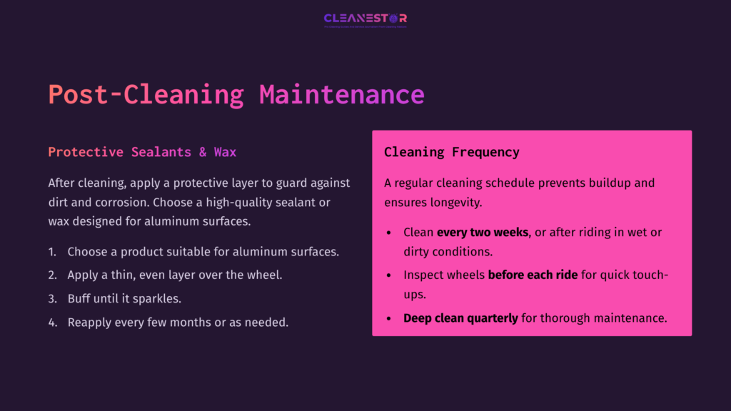 8 Post Cleaning Maintenance 1 Guide On Post-Cleaning Maintenance For Aluminum Motorcycle Wheels, Featuring Tips On Sealants, Cleaning Frequency, And Maintenance Steps.