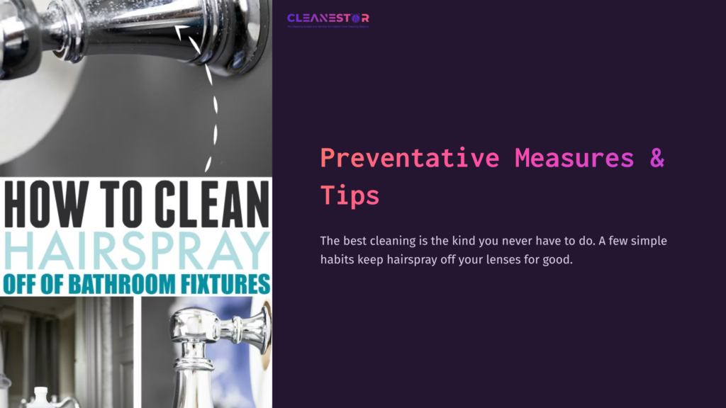 Close-Up Of A Shiny Chrome Faucet Dripping Water, Alongside A Blue Guide Featuring Cleaning Tips, Set Against A Dark Purple Background.