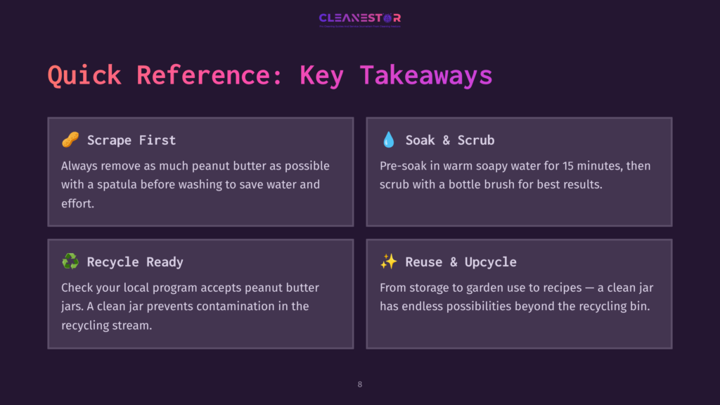 Four Sections With Colorful Backgrounds: &Quot;Scrape First,&Quot; &Quot;Soak &Amp; Scrub,&Quot; &Quot;Recycle Ready,&Quot; And &Quot;Reuse &Amp; Upcycle,&Quot; Each With Key Cleaning Tips.