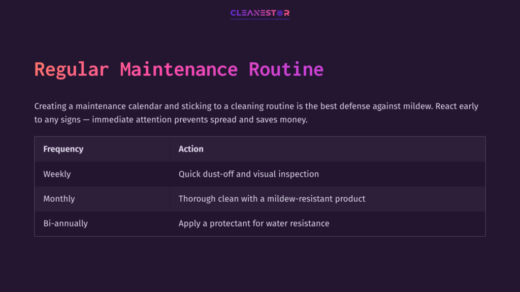 Dark Purple Background With White And Pink Text Outlining A Regular Maintenance Routine, Emphasizing Frequency And Cleaning Actions For Convertible Tops.