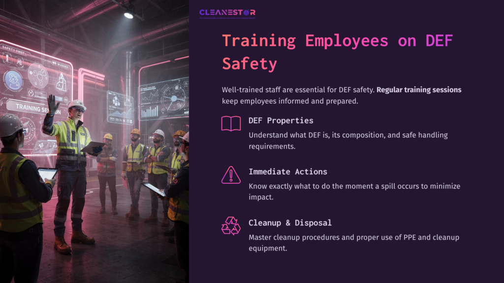Workers In Safety Gear Gather In A High-Tech Training Environment, Discussing Def Safety With Charts And Digital Displays In The Background.