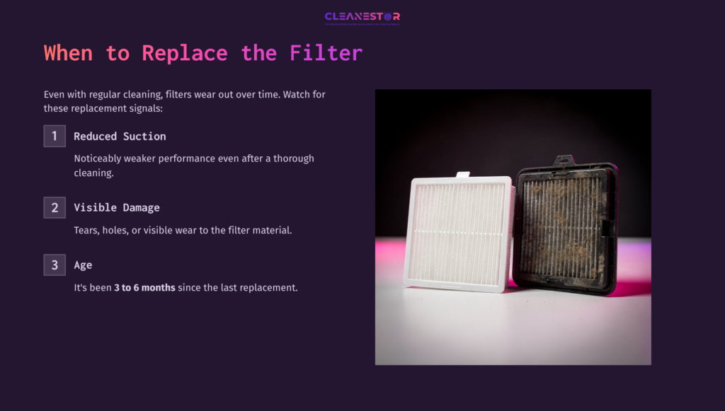 Graphic Displaying Two Roborock Filters Side By Side: A Clean White Filter And A Dirty Black Filter, With Text On The Left About Replacement Signals.