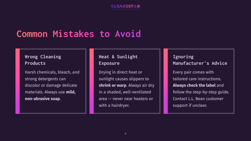 Three Sections With Bold Headings On A Dark Background. The First Discusses Cleaning Products, The Second Addresses Heat Exposure, And The Third Advises On Manufacturer Guidelines.