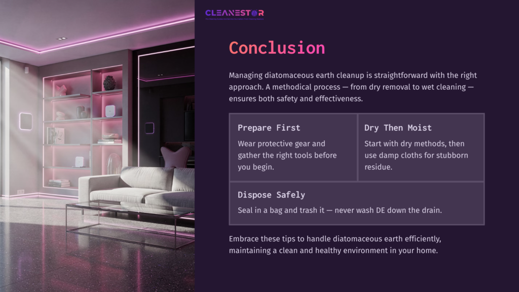 A Stylish Room With Pink-Lit Shelves And A Cleaning Checklist On A Dark Background, Emphasizing Safety And Effective Cleanup Methods.