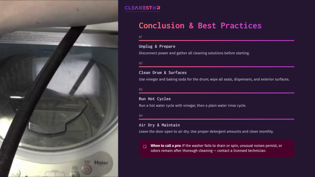 A Close-Up Of A Washing Machine Drum With A Cleaning Cloth Inside, Featuring A Guide On Cleaning Steps In Purple Text Beside It.