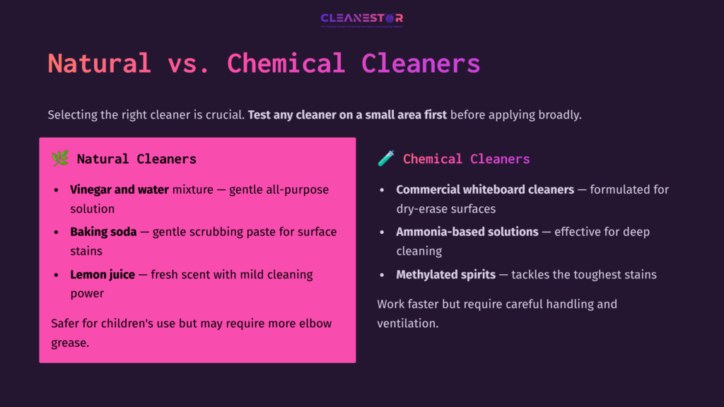 A Split Layout Comparing Natural And Chemical Cleaners, Featuring Bullet Points And A Pink And Purple Color Scheme For Emphasis.