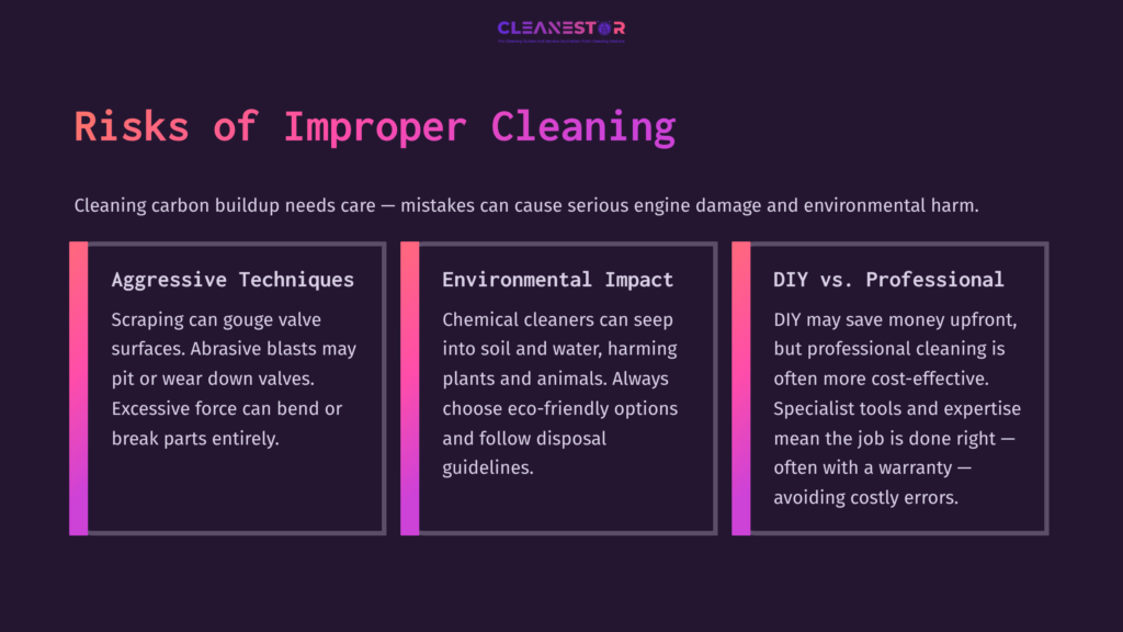 Text Blocks In A Structured Layout Highlight Risks Of Improper Cleaning, Featuring Bold Titles In White On A Purple Background With Cautionary Phrases.