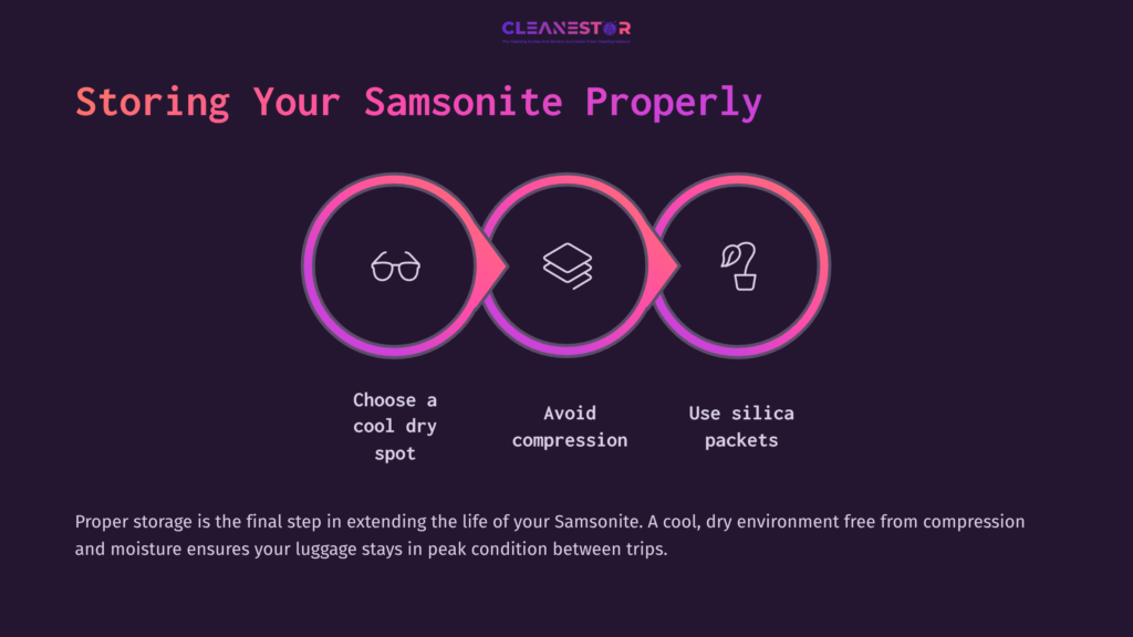 Three Circular Icons With Text: Glasses, A Stack Of Bags, And A Coffee Cup, On A Dark Background. Instructions Emphasize Proper Storage.