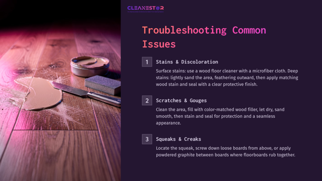 Wooden Floorboards With A Paint Can, Cloth, And Tools, Highlighting Cleaning And Maintenance Tips For Hardwood After Carpet Removal.