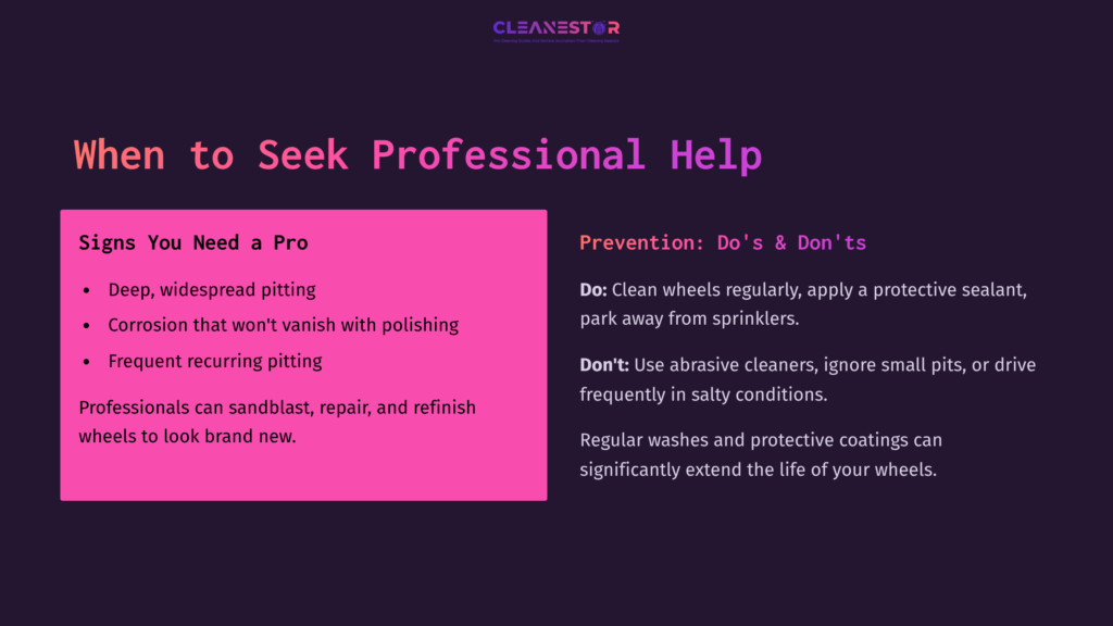 Text Content On A Dark Background With Pink Highlights Discussing Signs To Seek Professional Help For Aluminum Wheel Cleaning.