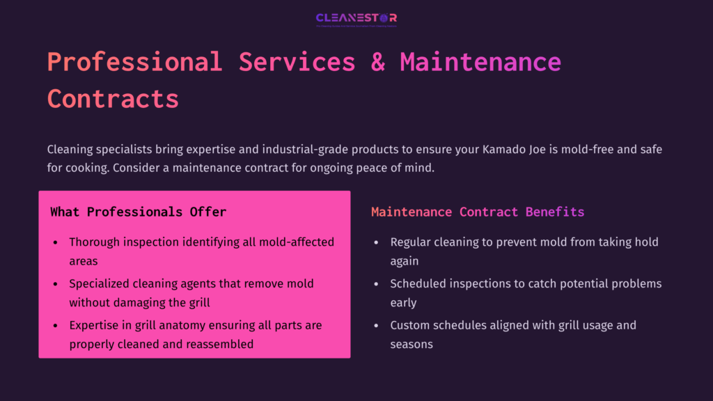 Professional Services For Maintaining Kamado Joe Grills, Highlighting Cleaning Offerings, Benefits Of Contracts, And Expert Care Details.