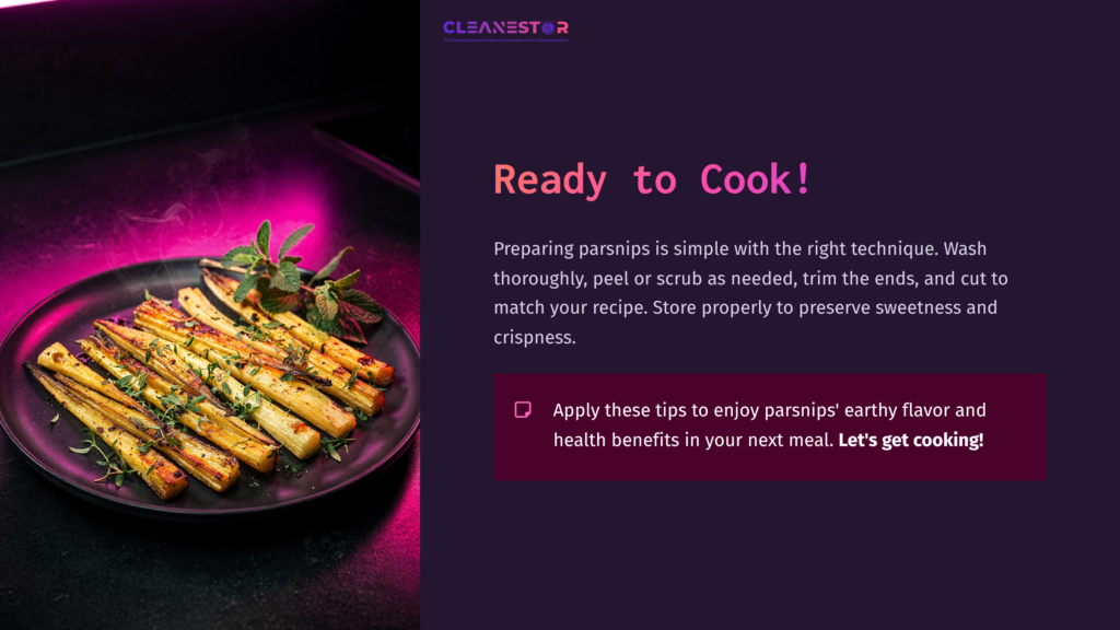Roasted Parsnips On A Black Plate, Garnished With Herbs, Surrounded By A Vibrant Purple And Pink Background, Inviting A Cooking Theme.
