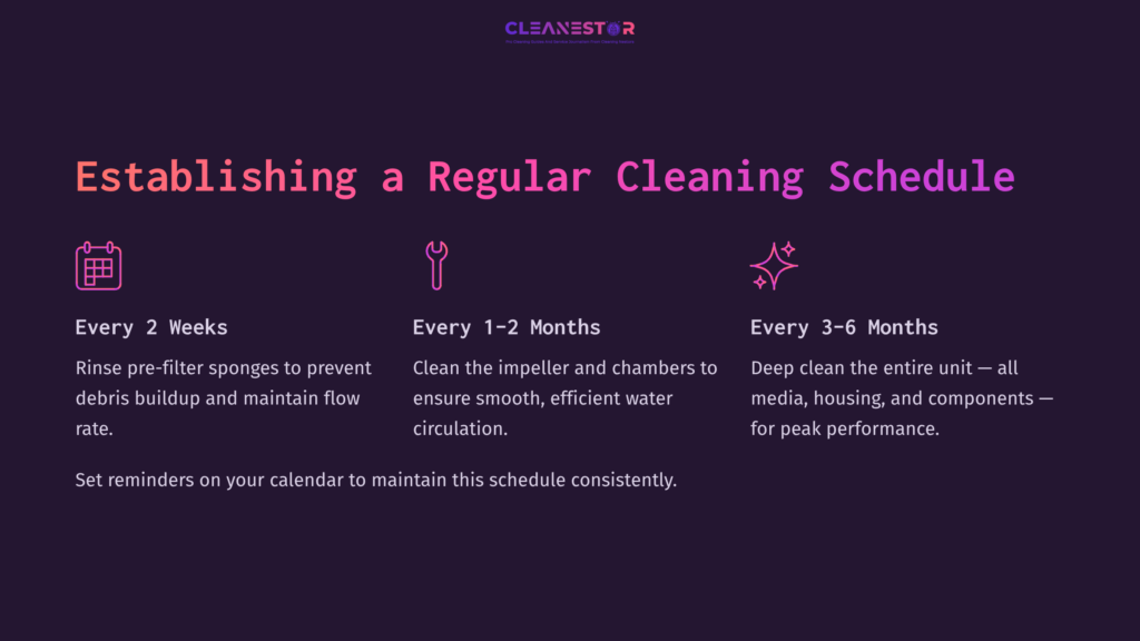 Text-Focused Graphic Featuring Tips For Maintaining The Fx4 Filter Cleaning Schedule, With Icons And A Purple Background.
