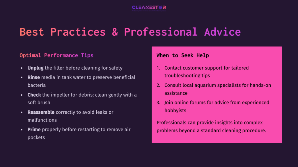 Tips For Cleaning The Fx4 Filter, Highlighted In Purple And Pink Text With A List Of Performance Recommendations And When To Seek Help.