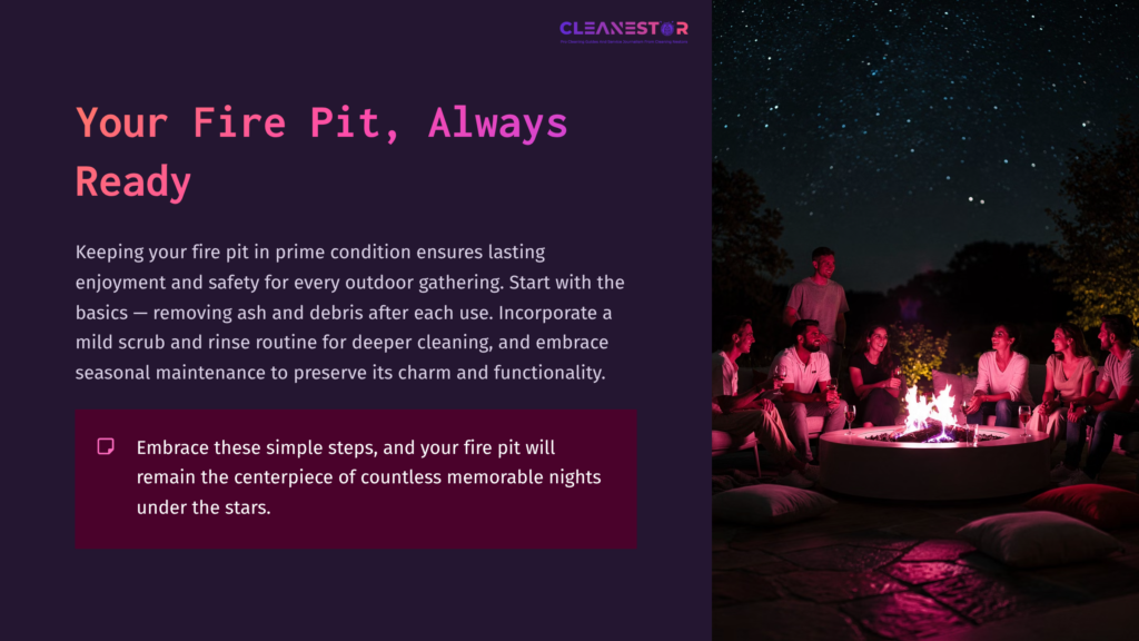 13 Your Fire Pit Always Ready A Glowing Fire Pit Surrounded By People Enjoying A Night Under The Stars, With A Focus On Maintaining The Fire Pit'S Condition.