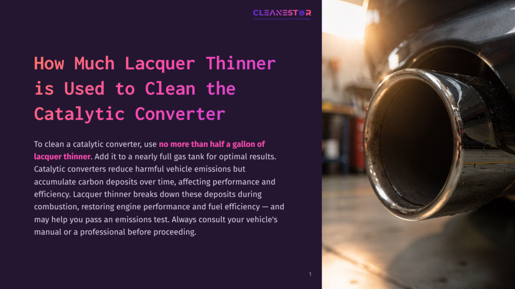 Close-Up Of A Black Car'S Exhaust Pipe With A Golden Sunset Glinting Off The Chrome. Text Overlay Discusses Cleaning A Catalytic Converter With Lacquer Thinner.