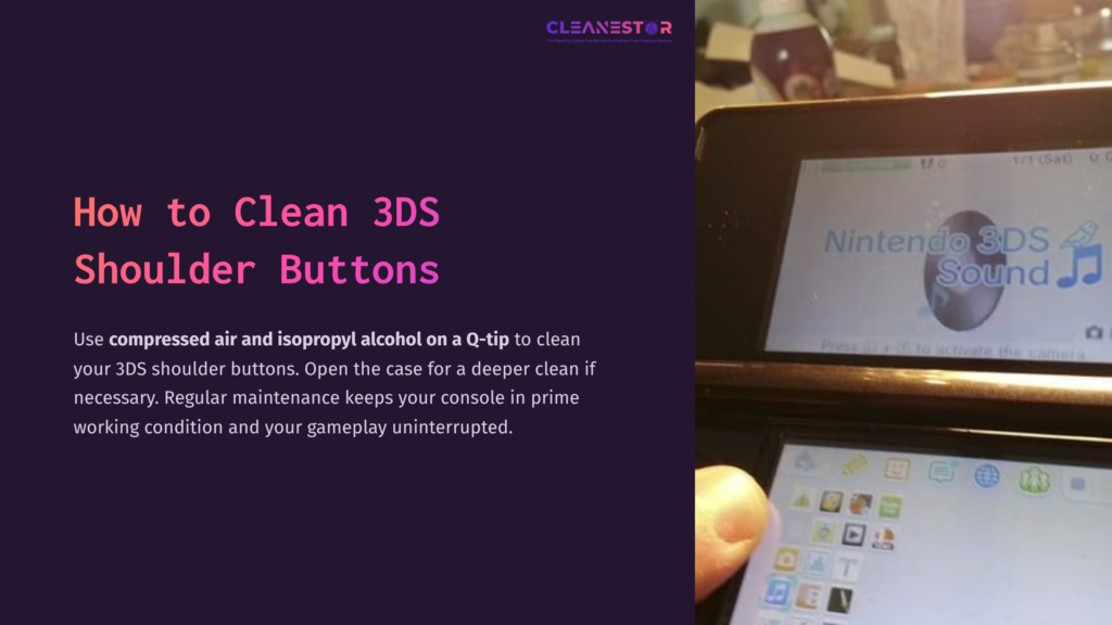 1 How To Clean 3Ds Shoulder Buttons A Close-Up Of A Nintendo 3Ds Console Displaying The &Quot;3Ds Sound&Quot; Screen, Surrounded By Tools For Cleaning. The Focus Is On The Buttons.