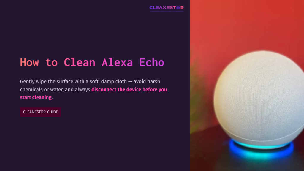 A White Alexa Echo Speaker Sits On A Vibrant, Gradient Background. The Speaker Glows Blue At The Base, Suggesting It'S Powered On.