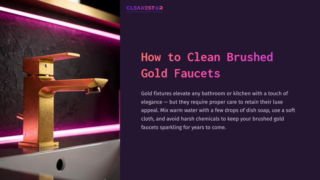 Brushed Gold Faucet With A Modern Design Set Against A Dark Background, Illuminated By Pink Led Lighting.