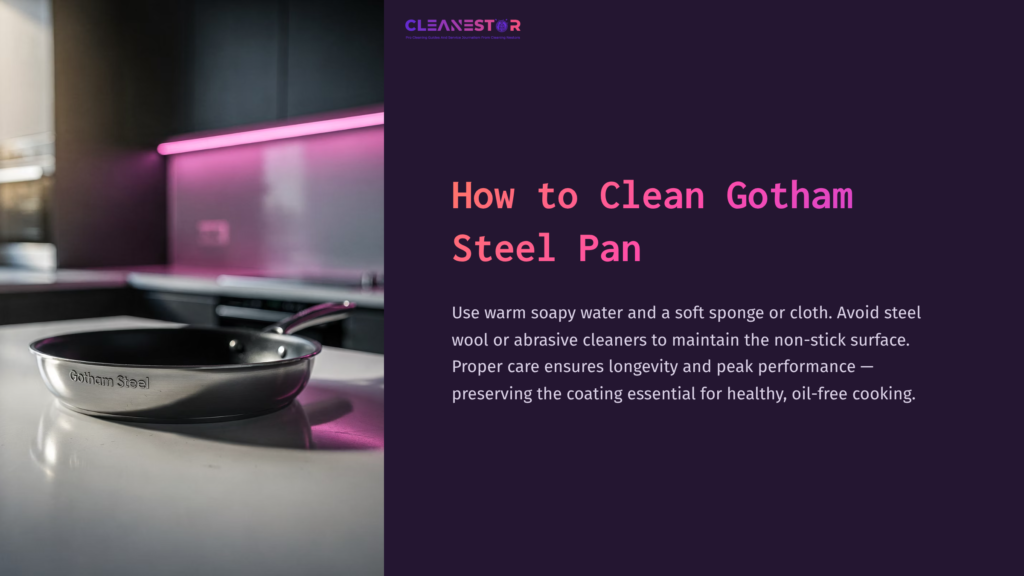 1 How To Clean Gotham Steel Pan Gotham Steel Pan On A Countertop With Soft Sponge Nearby, Set Against A Pink-Hued Background, Conveying A Modern Kitchen Vibe.